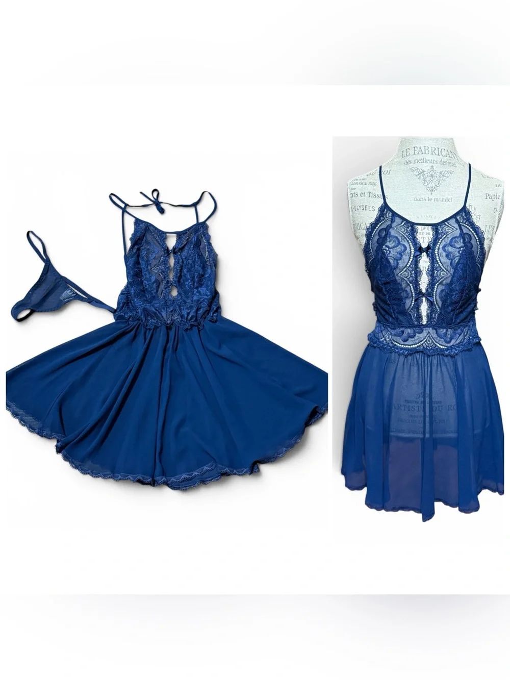 Vintage Y2K Seductive Wear by Cinema Etoile Chemise With Matching Thong Blue S